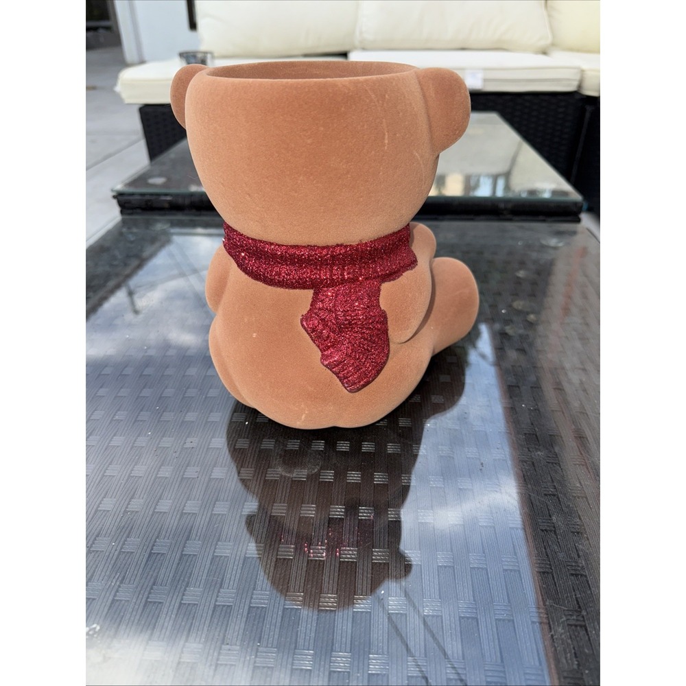 🐻Bath & Body Works 8.5" Velvet Bear with Present Candle Holder Pedestal🐻 - Picture 2 of 8